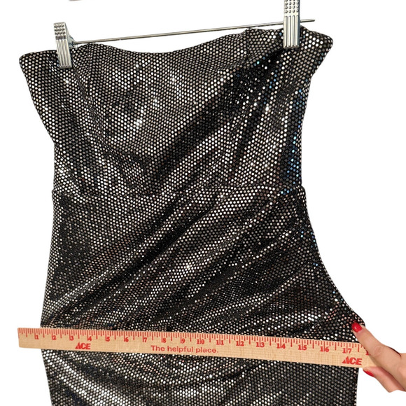 Lulus S Black Sequin Strapless Mermaid Maxi Dress Metallic Silver Shimmer Gown - Picture 7 of 8